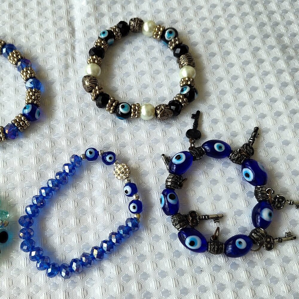 Evil Eye, Jewelry Lot, Beaded Stretch Bracelets, Ring, 7pcs.